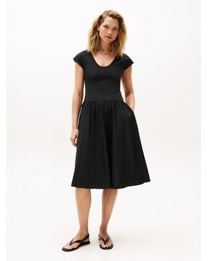 Tommy Hilfiger Jersey Midi Fit And Flare Dress - Black