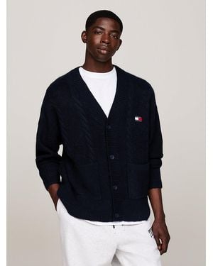 Tommy Hilfiger Tommy Badge Cable Knit Boxy Cardigan - Blue