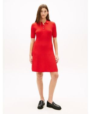 Tommy Hilfiger Cable Knit Slim Mini Polo Dress - Red
