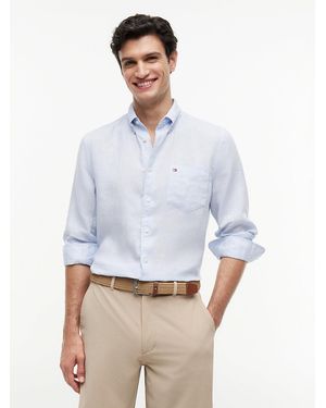 Tommy Hilfiger Regular Fit Washed Pure Linen Shirt - Blue