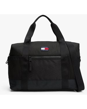 Tommy Hilfiger Borsone Con Trama A Rombi, Logo E Tracolla - Nero