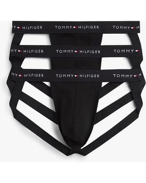 Tommy Hilfiger 3-Pack Signature Logo Waistband Jockstraps - Black