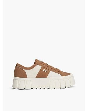 Tommy Hilfiger Plateau Sneaker Aus Veloursleder Und Bouclé - Natur