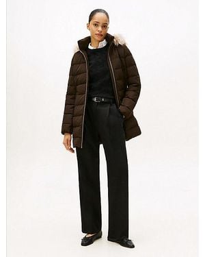 Tommy Hilfiger Faux Fur Hood Down Puffer Coat - Black