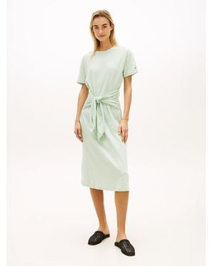 Tommy Hilfiger Textured Knot Relaxed Midi T-Shirt Dress - Green