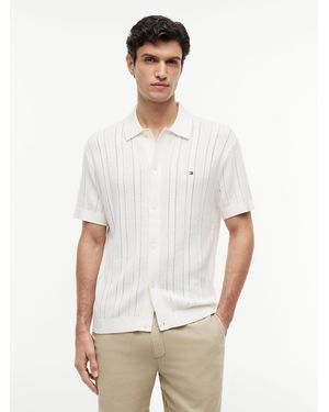 Tommy Hilfiger Relaxed Pointelle Short Sleeve Shirt With Linen - White