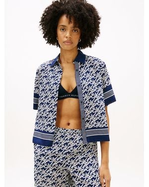 Tommy Hilfiger Relaxed Fit Print Voile Shirt With Silk - Blue