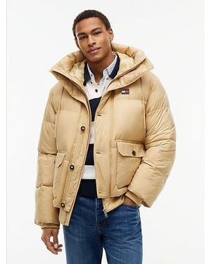 Tommy Hilfiger Tommy Jeans Logo Hooded Relaxed Puffer Jacket - Natural
