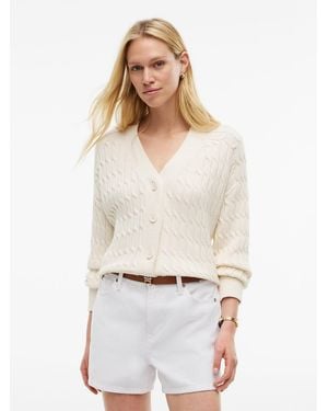 Tommy Hilfiger Cable Knit Oversized V-Neck Cardigan - White