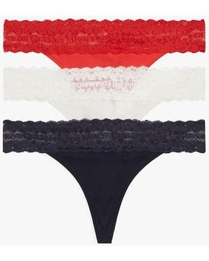 Tommy Hilfiger 3-Pack Logo Lace Trim Tanga Thongs - Blue