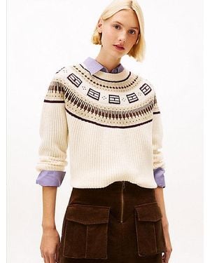 Tommy Hilfiger Jersey Amplio De Lana Suave Con Greca Alpina - Neutro