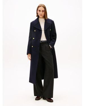 Tommy Hilfiger Wool Blend Longline Slim Tailored Coat - White
