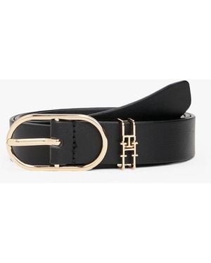 Tommy Hilfiger Ceinture En Cuir À Boucle Ovale Et Monogramme - Blanc