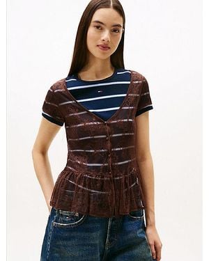 Tommy Hilfiger Slim Fit Top Van Bloemenkant - Zwart