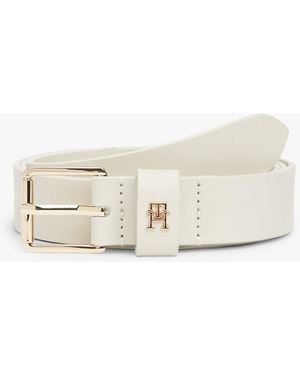 Tommy Hilfiger Th Monogram Shiny Leather Belt - Natural
