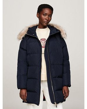 Tommy Hilfiger Donsjas Met Capuchon En Imitatiebont - Blauw