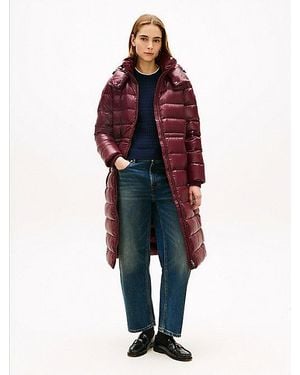 Tommy Hilfiger Shiny Down Longline Puffer Coat - Red