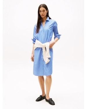 Tommy Hilfiger Stripe Poplin Midi Shirt Dress - Blue