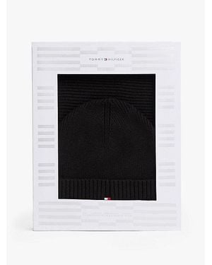 Tommy Hilfiger Cadeauset Met Beanie En Sjaal Met Vlag - Zwart
