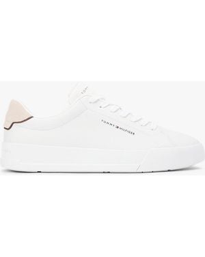 Tommy Hilfiger Logo Court Trainers With Leather - White