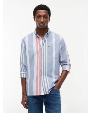 Tommy Hilfiger Relaxed Fit Stripe Button-Down Oxford Shirt - White