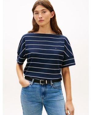 Tommy Hilfiger Boat Neck Grown-On Sleeve T-Shirt - Blue