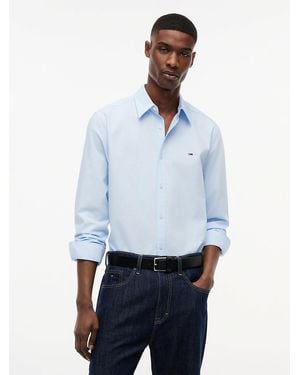 Tommy Hilfiger Regular Fit Flag Embroidery Poplin Shirt - Blue