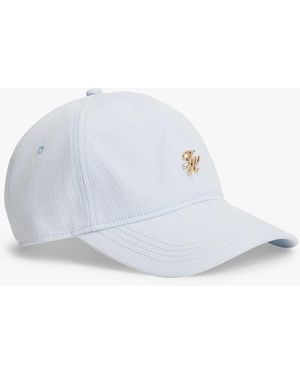 Tommy Hilfiger Stripe Seersucker Logo Plaque Baseball Cap - White