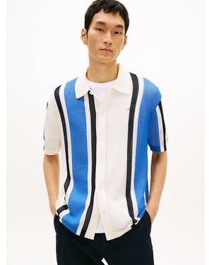 Tommy Hilfiger Relaxed Fit Open Knit Short Sleeve Shirt - Blue