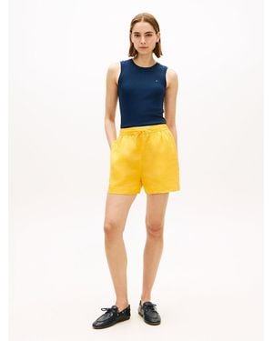 Tommy Hilfiger Flag Embroidery Pure Linen Shorts - Yellow