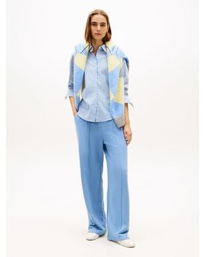 Tommy Hilfiger Logo Embroidery Wide Leg Joggers - Blue