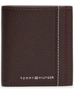 Tommy Hilfiger Logo Pebble Grain Leather Trifold Wallet - Brown