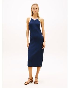Tommy Hilfiger Contrast Trim Slim Midi Bodycon Dress - Blue