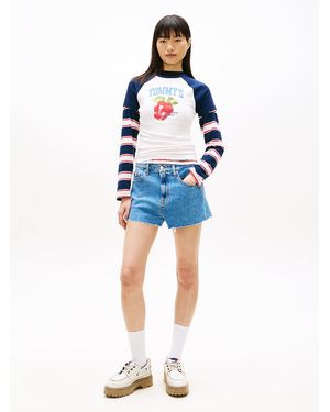 Tommy Hilfiger Raw Hem Faded Denim Shorts - Blue