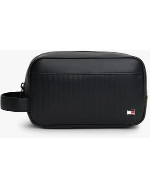 Tommy Hilfiger Pochette Toilette Con Finitura A Coste E Logo - Nero