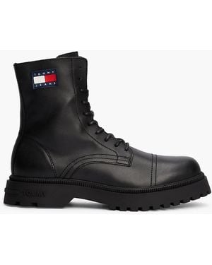 Tommy Hilfiger Leather Cleat Lace-up Mid Boots - Black