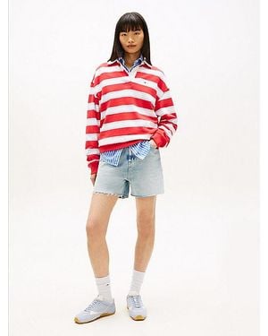 Tommy Hilfiger Shorts Vaqueros Mom Rectos Desteñidos - Rojo