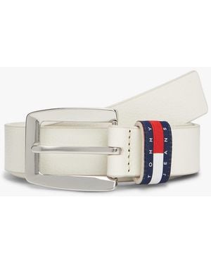 Tommy Hilfiger Tommy Flag Square Buckle Leather Belt - White