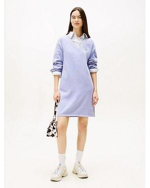 Tommy Hilfiger Relaxed Fit Mini-Sweaterjurk Met Tommy-Badge - Blauw