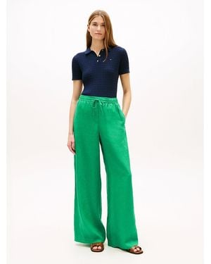 Tommy Hilfiger Relaxed Wide Leg Pure Linen Trousers - Green