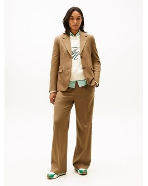 Tommy Hilfiger Timeless Wool Blend Wide Leg Trousers - Natural