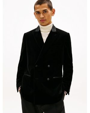 Tommy Hilfiger Velvet Regular Fit Double Breasted Blazer - Black