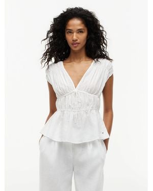 Tommy Hilfiger Regular Fit Sleeveless Smock Blouse With Linen - White