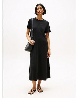 Tommy Hilfiger Vestido Camiseta Midi De Corte Amplio - Negro