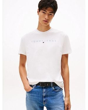 Tommy Hilfiger Rundhals-T-Shirt Mit Linear-Logo-Stickerei - Weiß