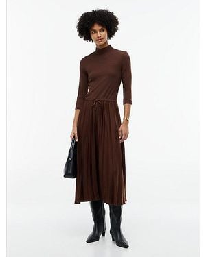 Tommy Hilfiger Ribbed Pleated Slim Midi Dress - Brown