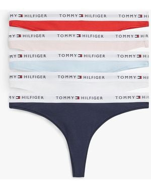 Tommy Hilfiger 5-Pack Essential Repeat Logo Waistband Thongs - White