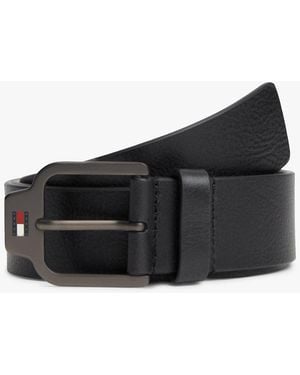 Tommy Hilfiger Scanton Logo Textured Leather Belt - Black
