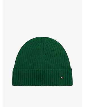 Tommy Hilfiger Gorro De Pura Lana Con Logo - Verde