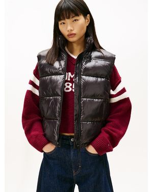 Tommy Hilfiger Flag Embroidery Shiny Puffer Gilet - Red